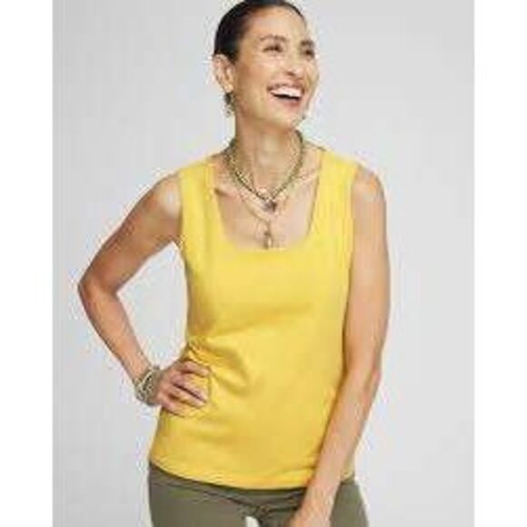 Cache Tops - CACHE Yellow Sleeveless Square Neckline Knit Vest Shell Top